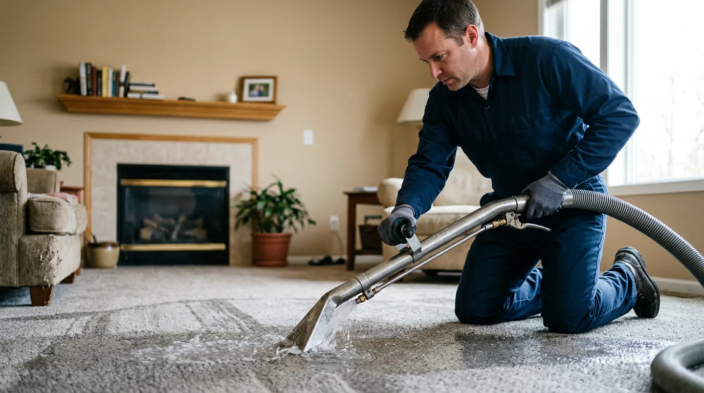 Water damage restoration technician working near Rogers, CT